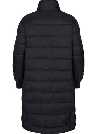 Long, quilted winter jacket with pockets, Black, Packshot image number 1