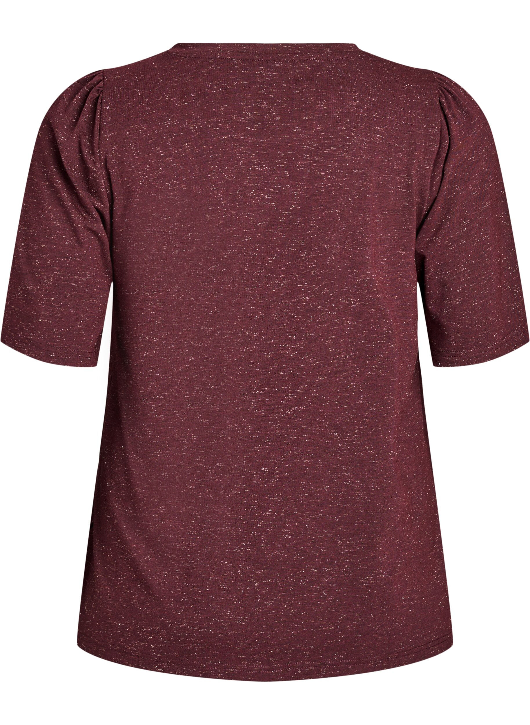 Zizzifashion T-shirt with glitter and short puff sleeves, Dark Bordeaux, Packshot image number 1