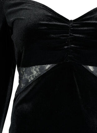 Short velour dress with lace detail, Black, Packshot image number 2