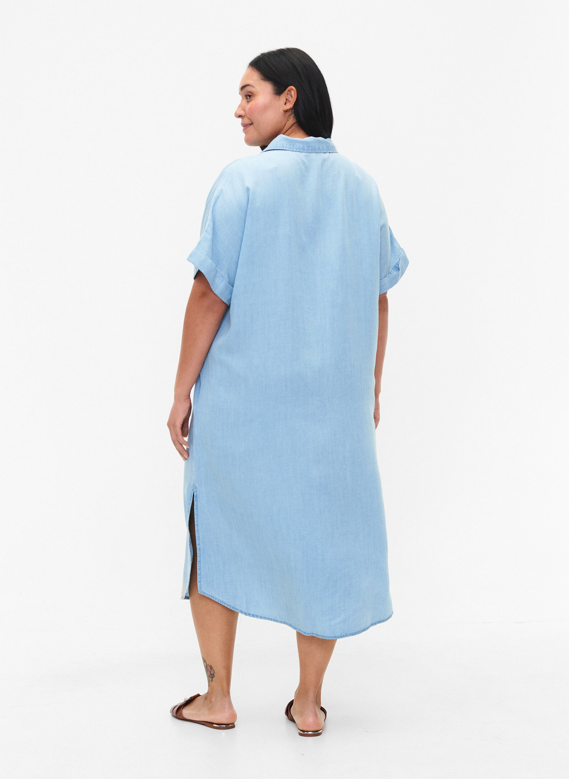 Zizzifashion Short sleeve shirt dress in lyocell (TENCEL&trade;), Light blue denim, Model image number 1