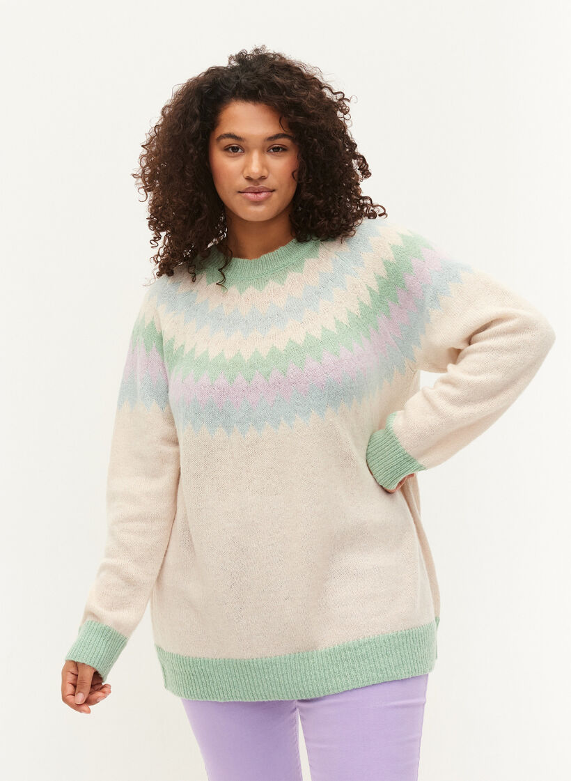 Jacquard knit jumper, Birch Mel. Comb., Model