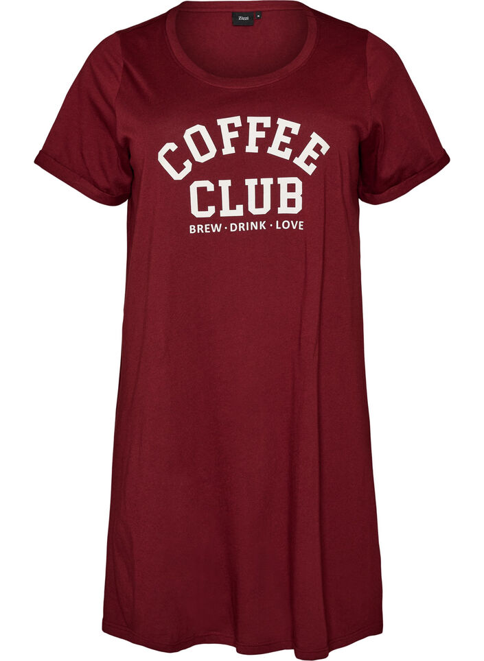 Short-sleeved nightgown in organic cotton, Dark Bordeaux, Packshot image number 0