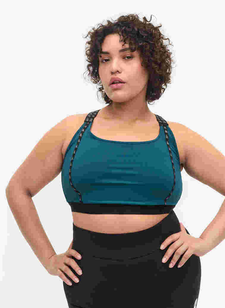 Sports bra with mesh back, Deep Teal, Model