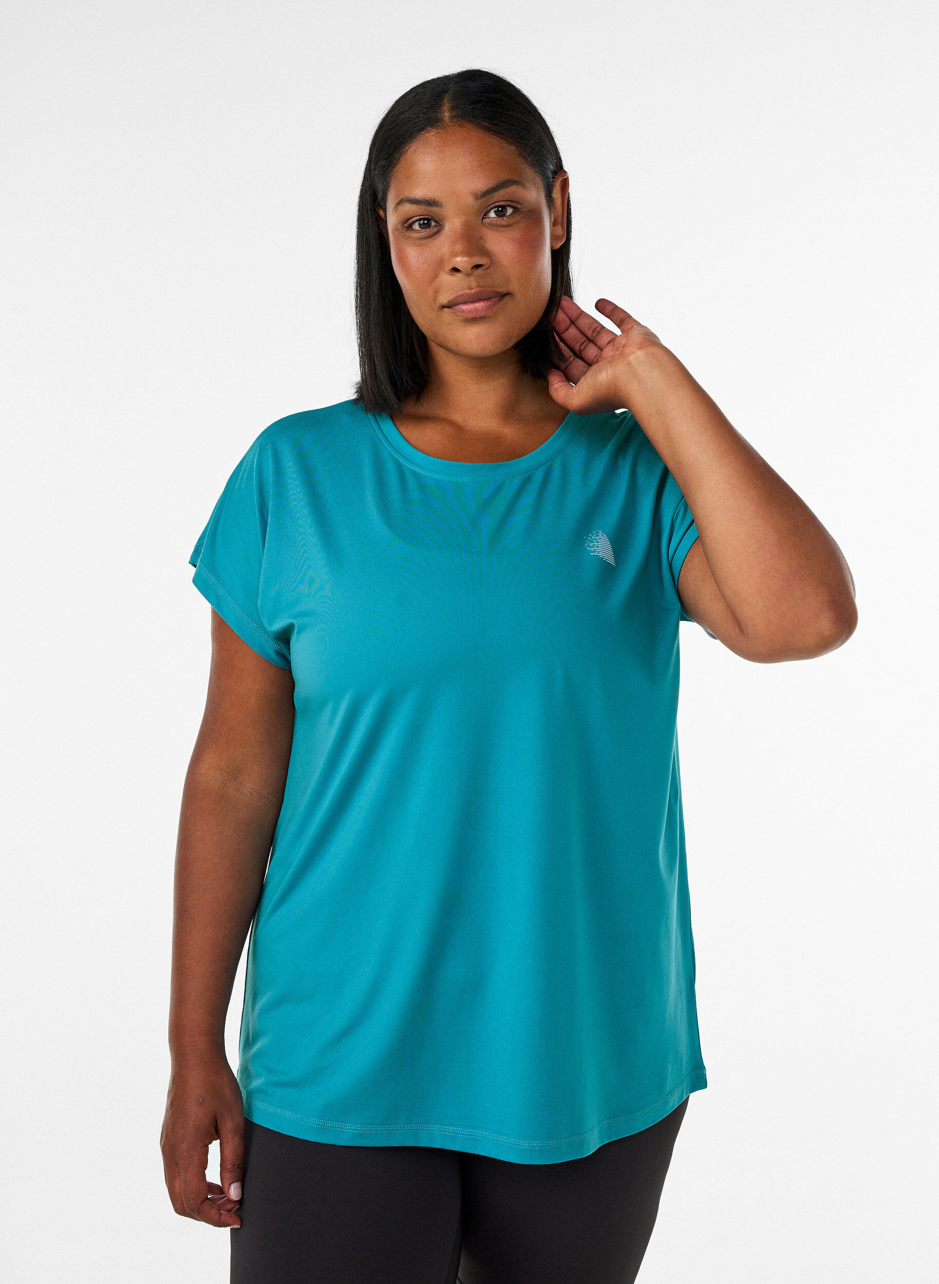Solid-coloured training T-shirt, Petrol, Model