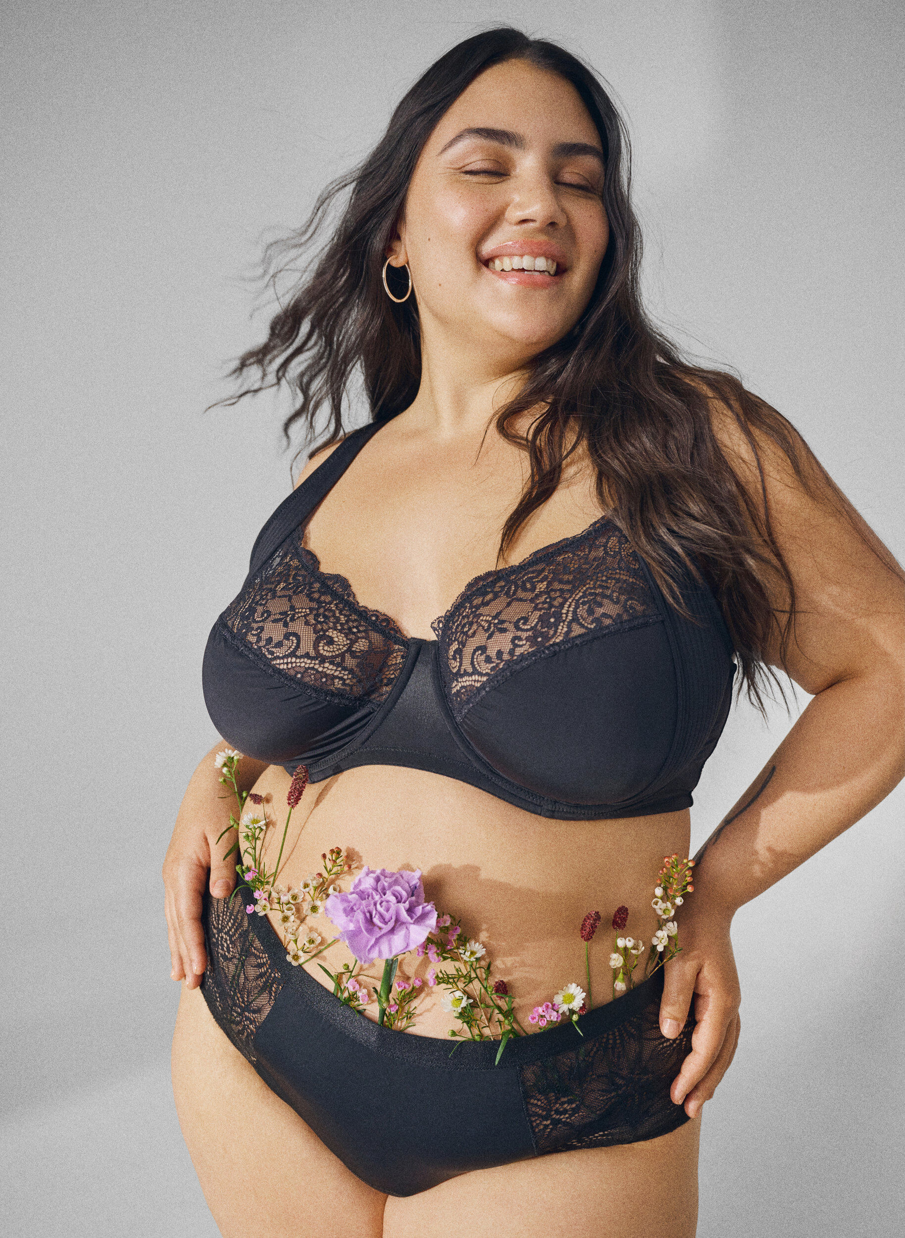 Zizzifashion Period panties with lace and regular waist, Black, Image image number 0