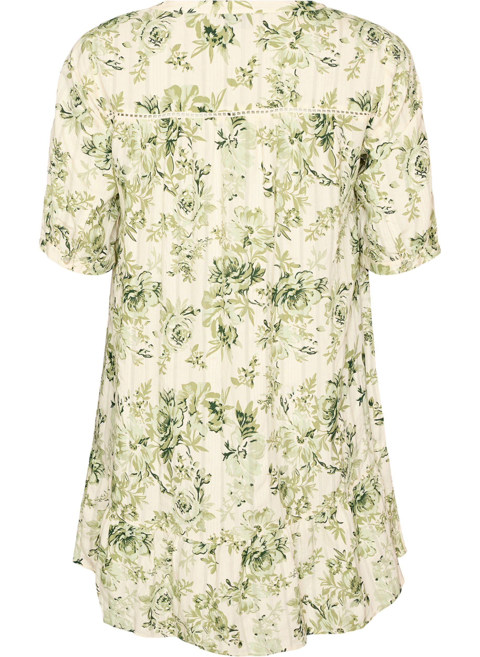 ZizzifashionShort viscose dress with lace trim and A-line cut, Green, Packshot image number 1