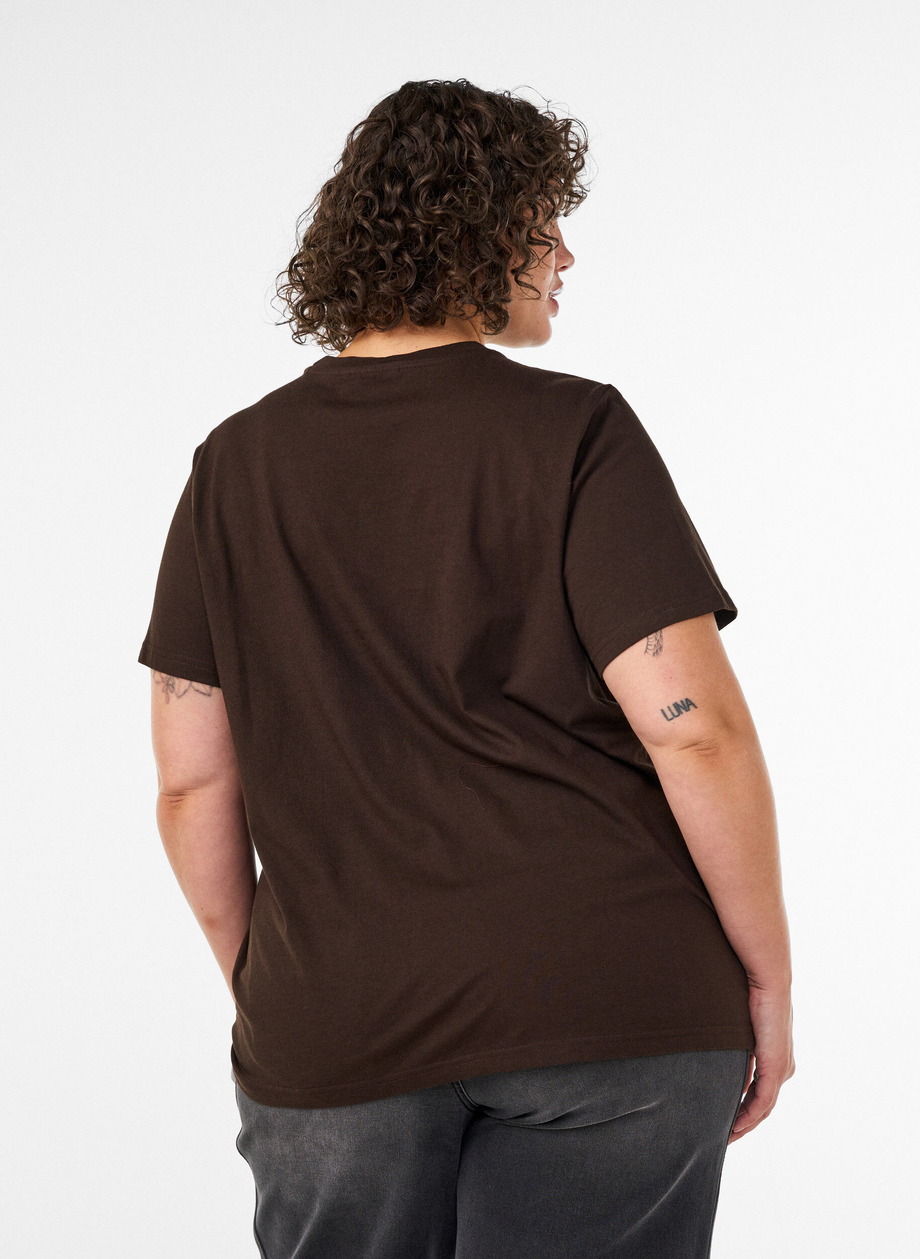 ZizzifashionOrganic cotton T-shirt with front print, Brown, Model image number 2