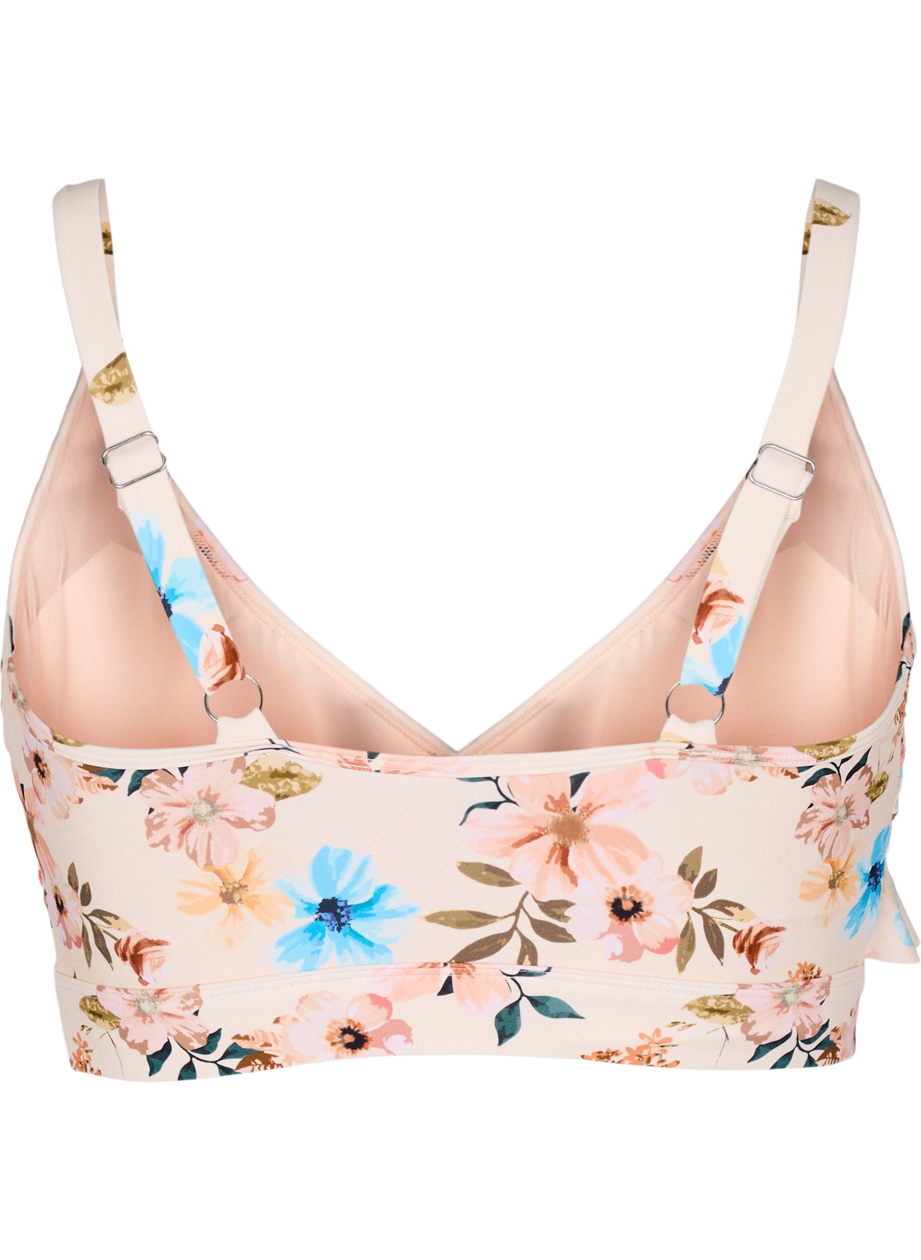 ZizzifashionFloral bikini top with ruffle details, Beige, Packshot image number 1