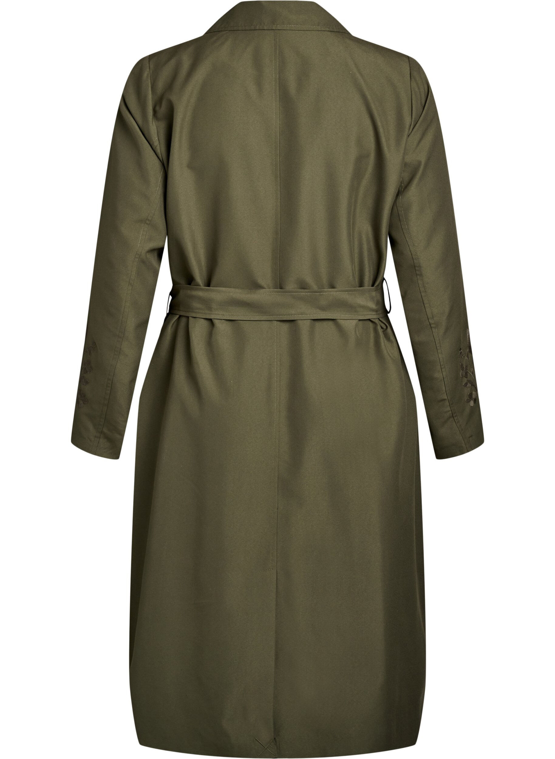 Zizzifashion Long trench coat with embroidery, Green, Packshot image number 1
