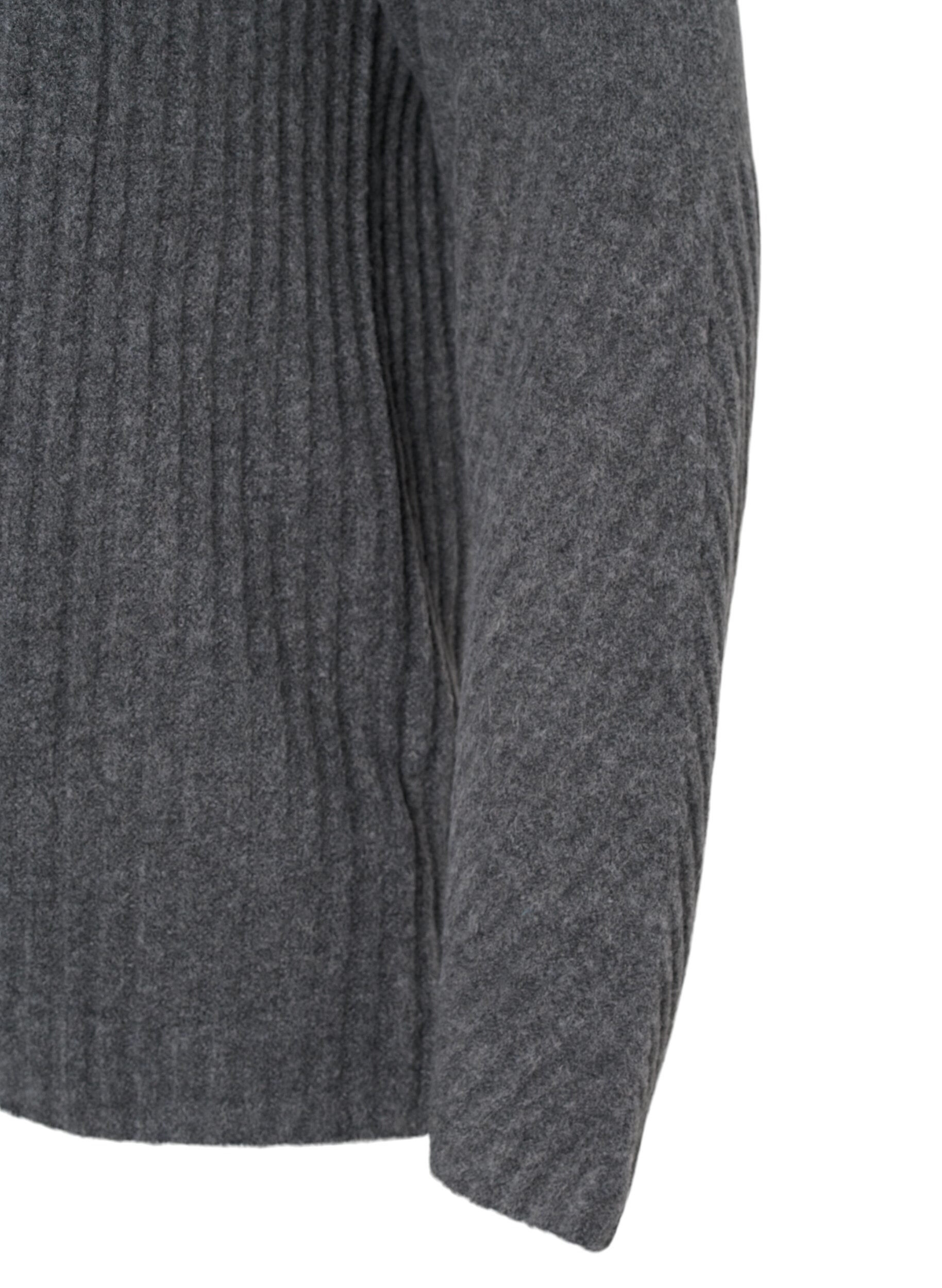 Zizzifashion Turtleneck sweater with ribbed texture, Dark Grey Melange, Packshot image number 2