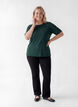 Short-sleeved woven blouse with round neck, Green, Model image number 1