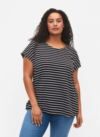 Cotton t-shirt with stripes, Black W. Stripe, Model