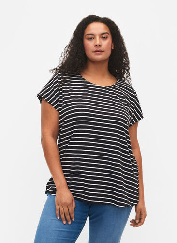 Cotton t-shirt with stripes, Black W. Stripe, Model image number 0