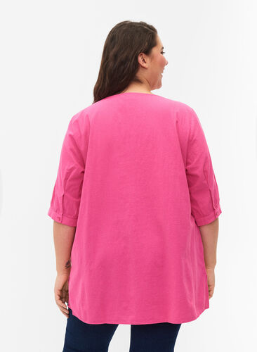 FLASH - Cotton blouse with half-length sleeves, Raspberry Rose, Model image number 1