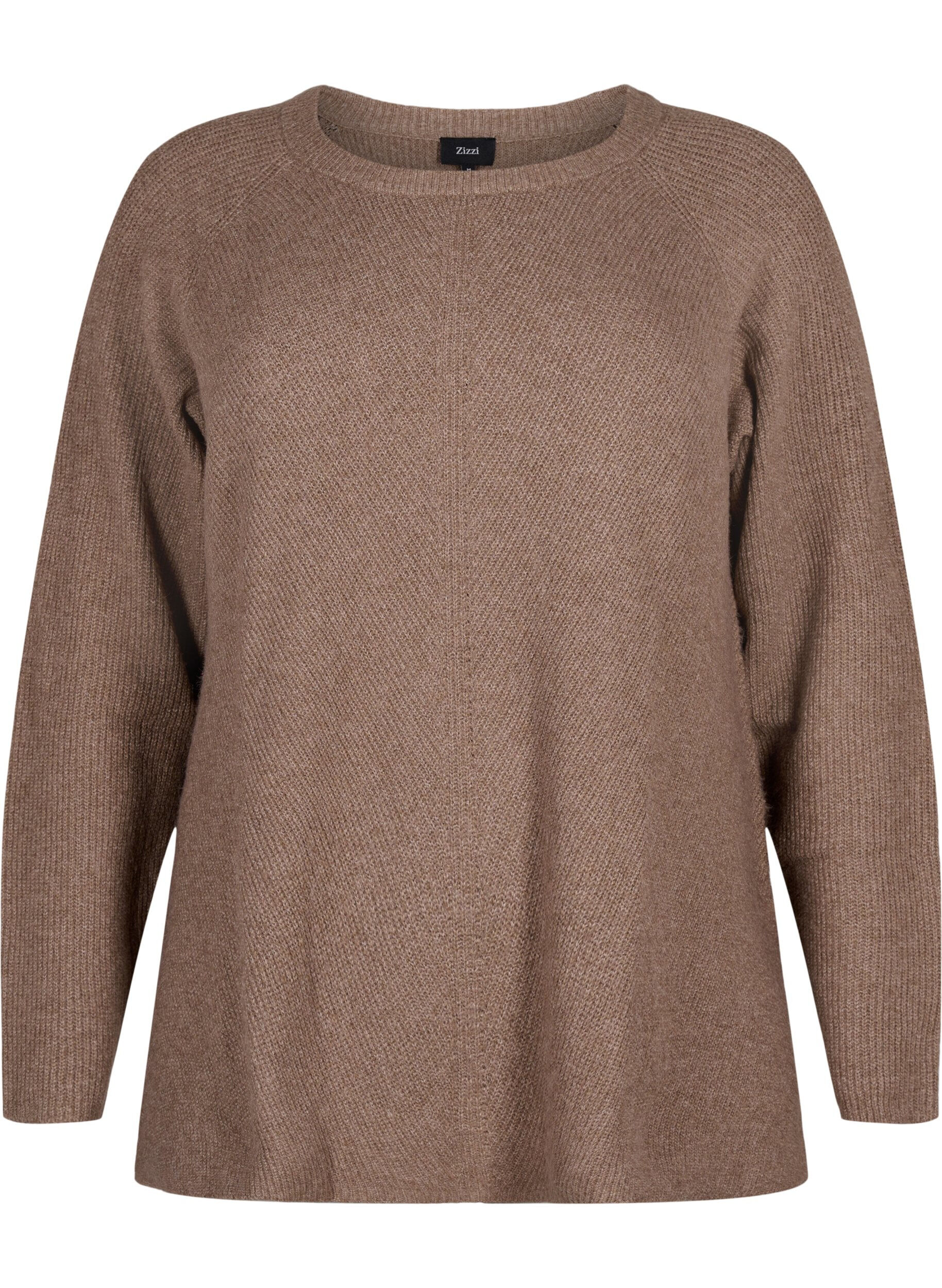 Zizzifashion Melange pullover with side slit, Walnut/White Mel., Packshot image number 0