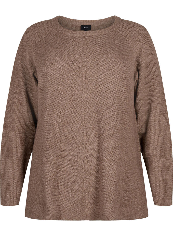 Melange pullover with side slit, Walnut/White Mel., Packshot image number 0