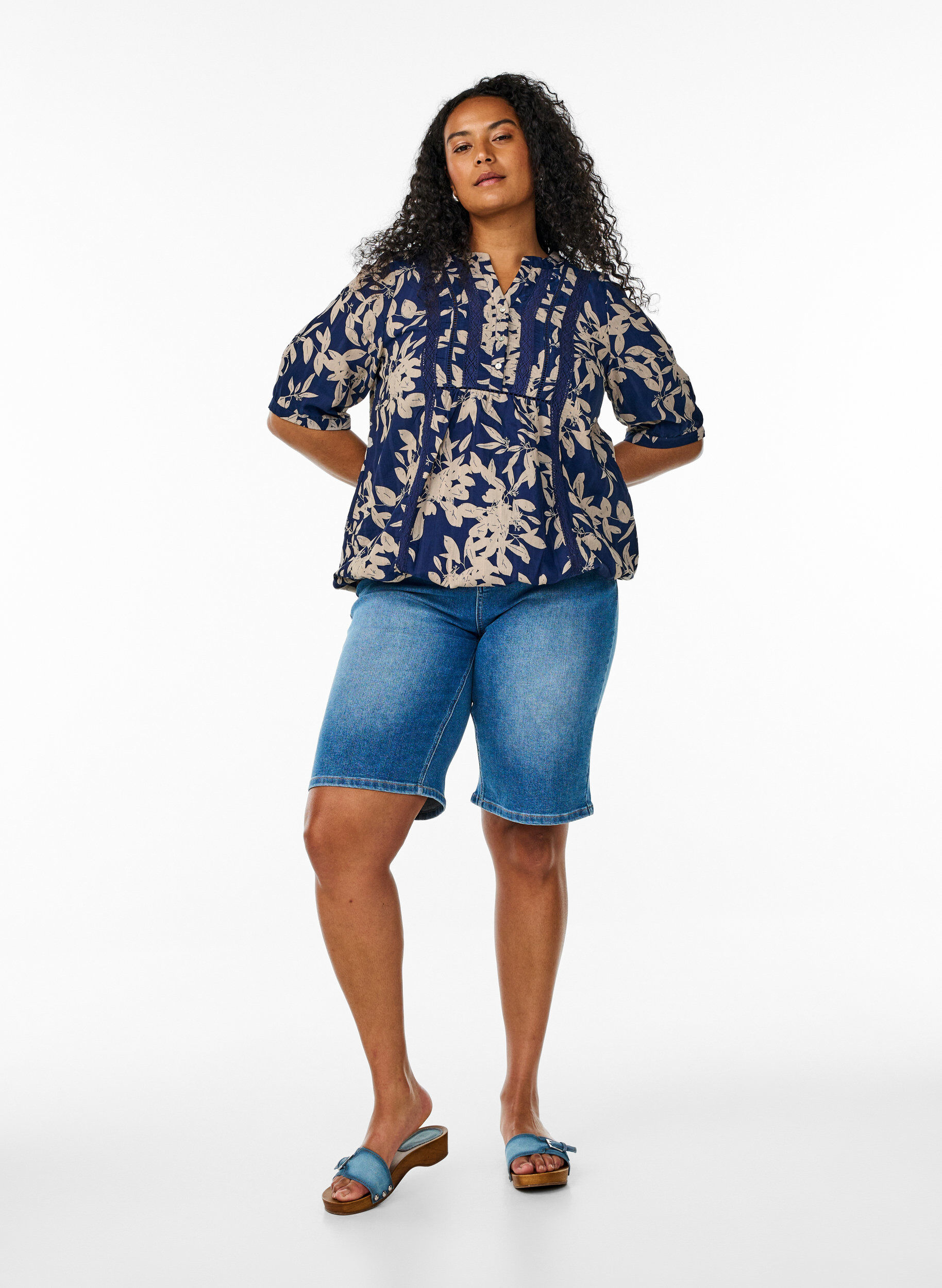 ZizzifashionBlouse with print and 1/2 sleeves, Blue, Model image number 1