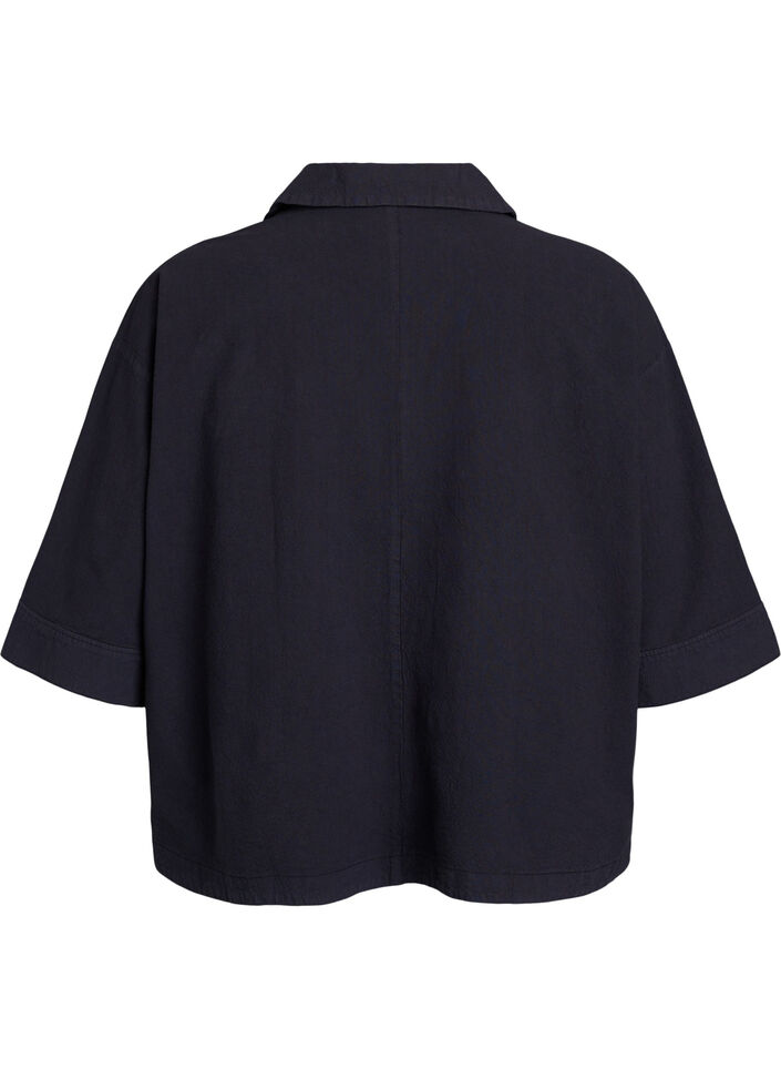 Loose blouse with collar and 1/2 sleeves, Black, Packshot image number 1