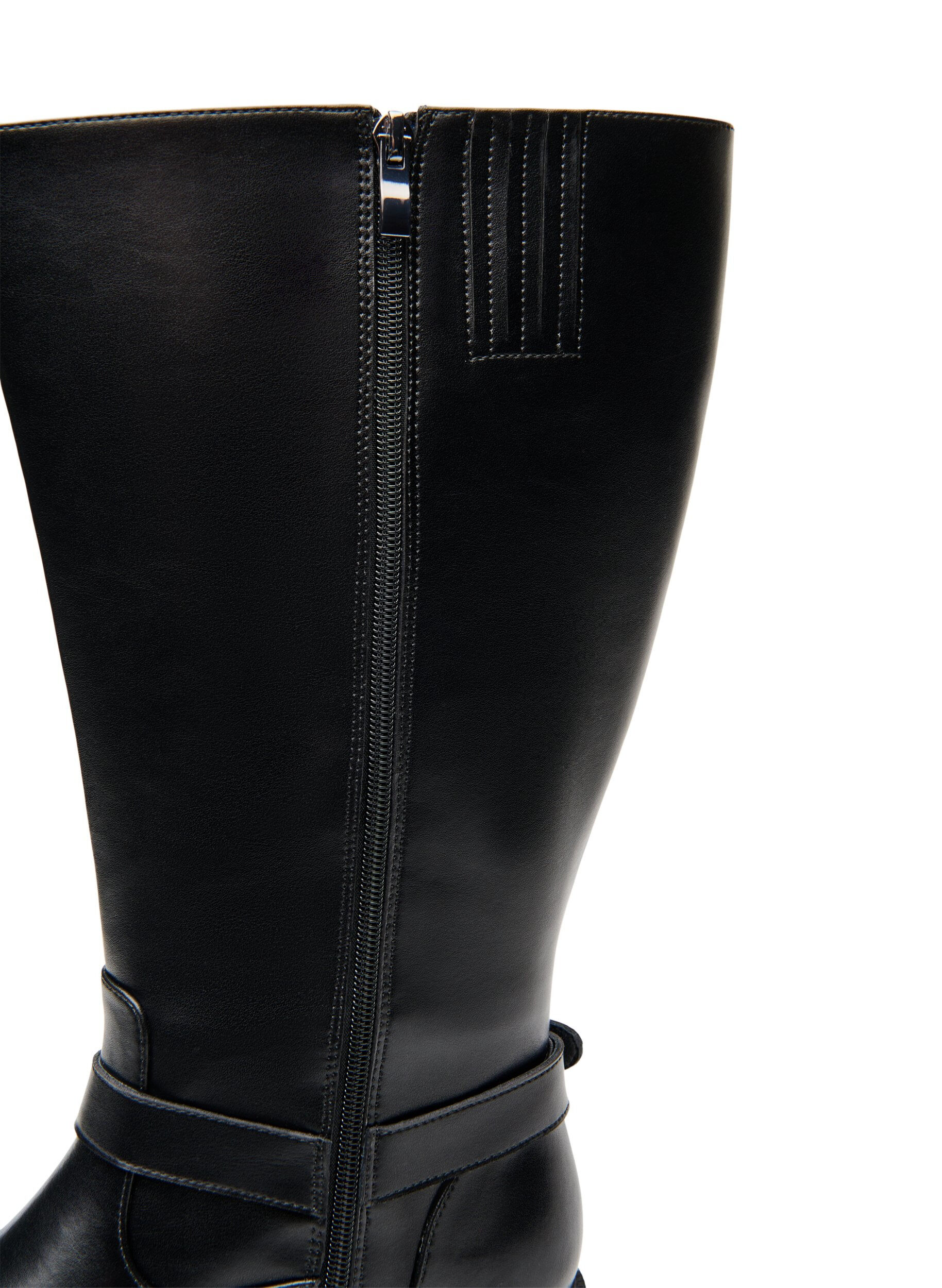 ZizzifashionHigh leather boot with decorative buckles, Black, Packshot image number 3