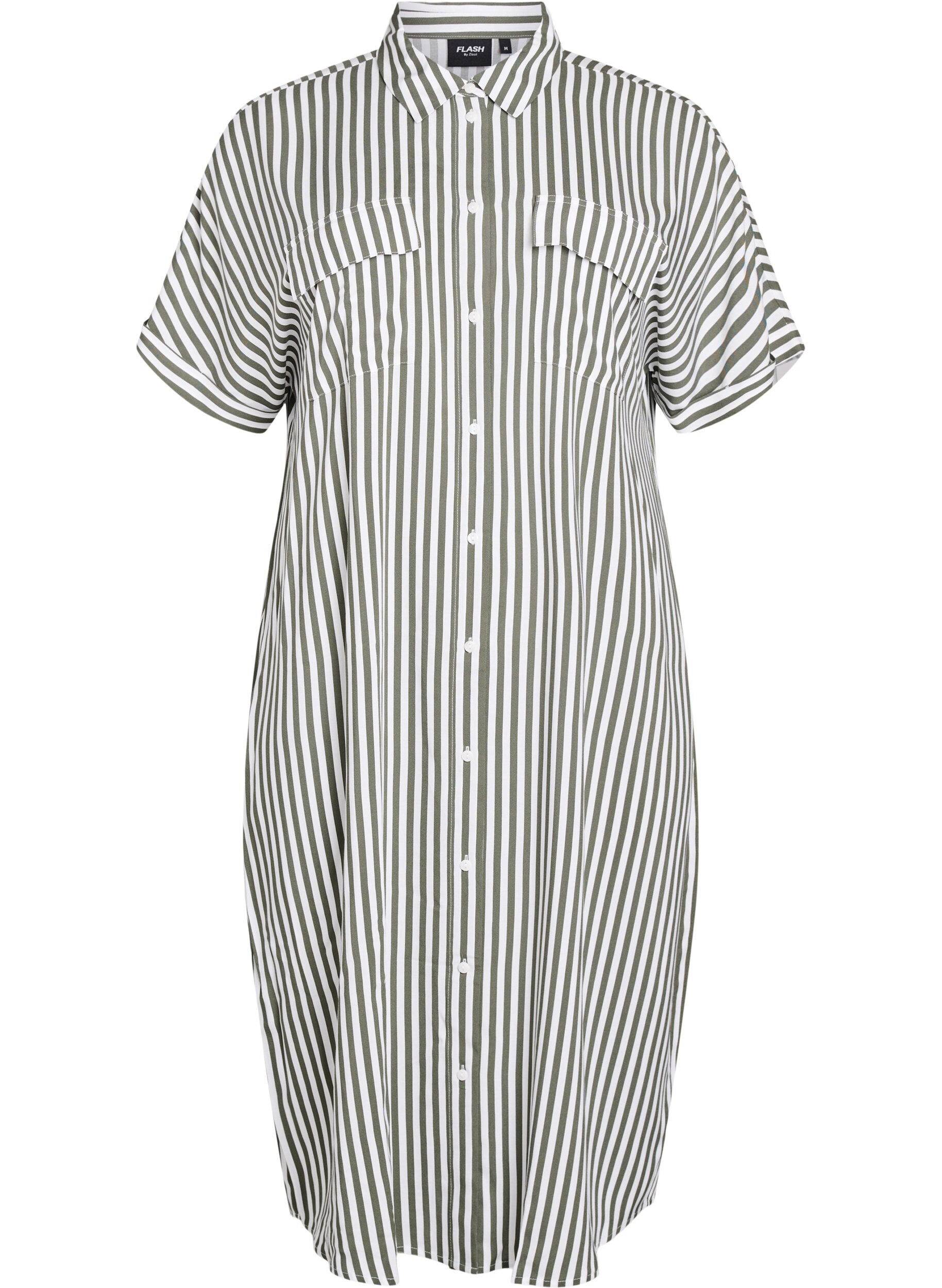 Zizzifashion FLASH - Long shirt dress with short sleeves, Green, Packshot image number 0