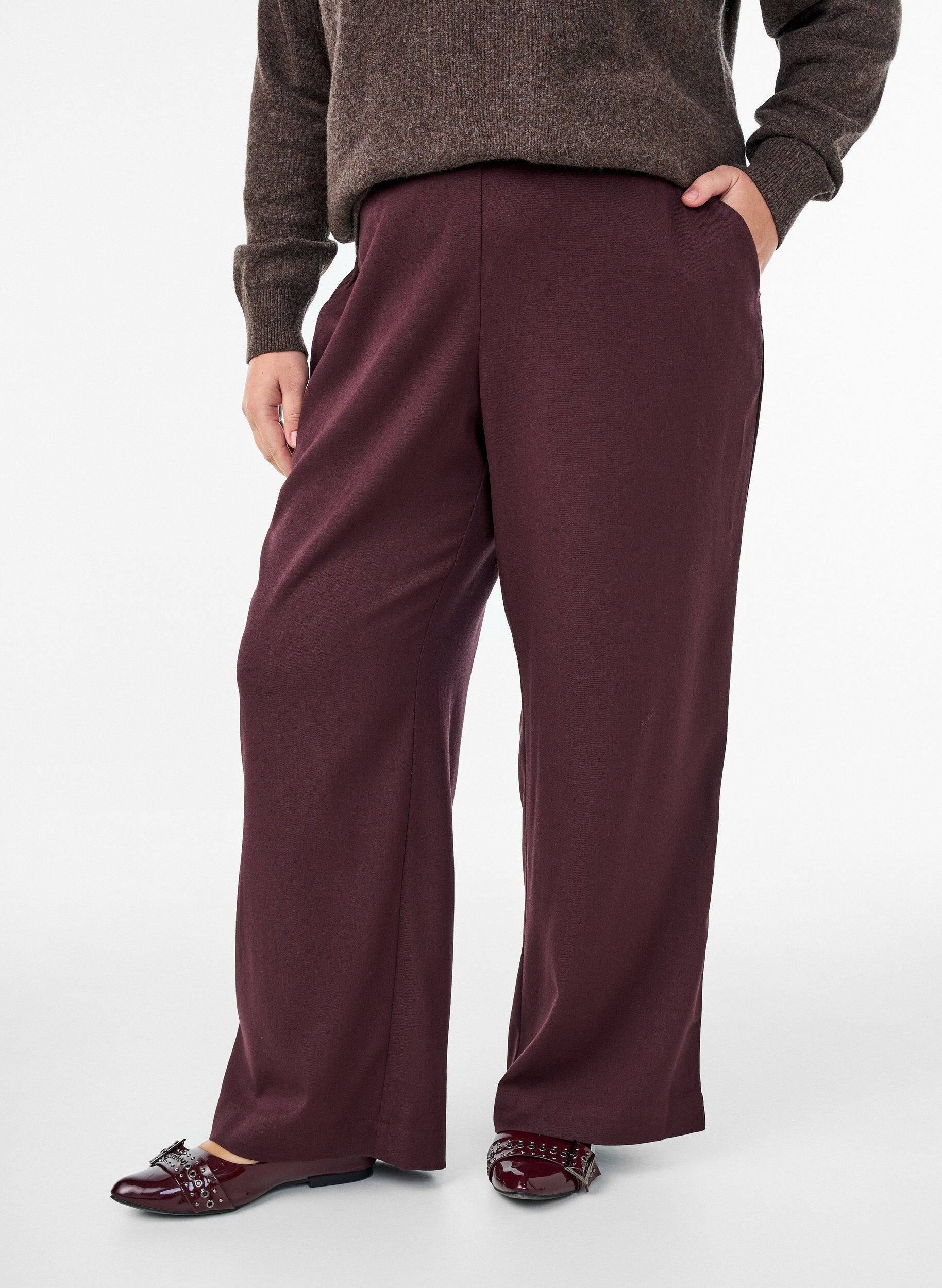 Zizzifashion Wide-leg trousers with a high waist, Dark Bordeaux, Model image number 2