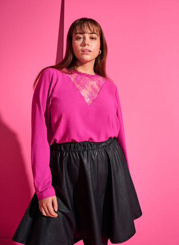 Long sleeved blouse with lace detail, Festival Fuchsia, Image image number 0