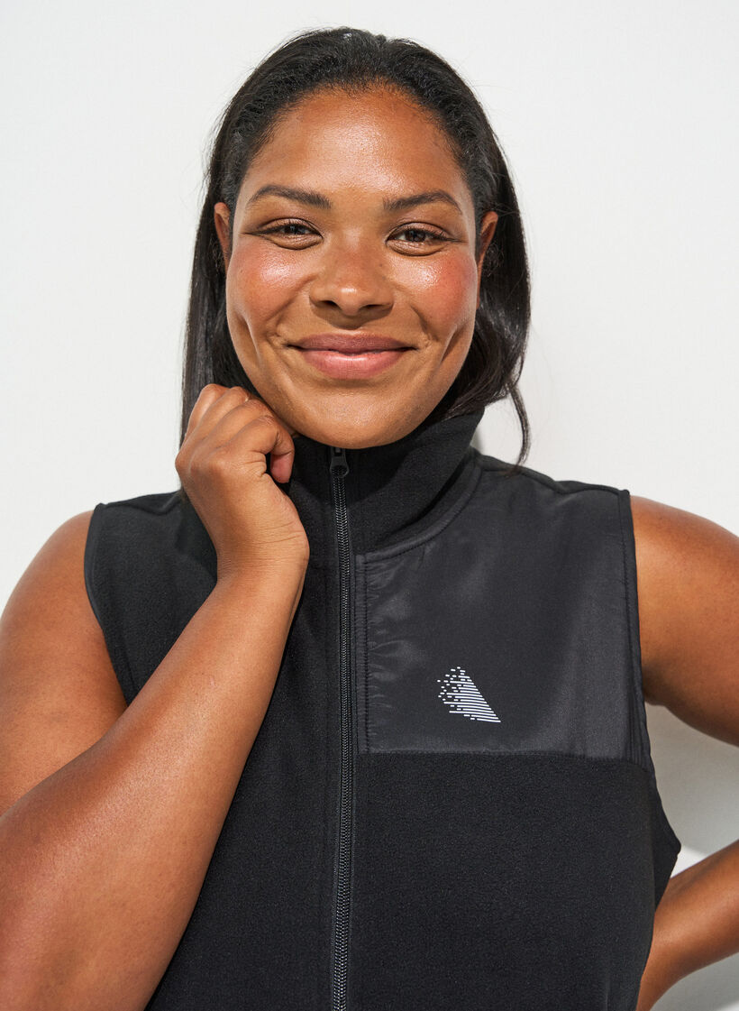 Fleece vest with high collar and drawstring bottom, Black, Model image number 3