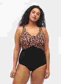 Swimsuit with underwire and adjustable straps, Black Leopard, Model