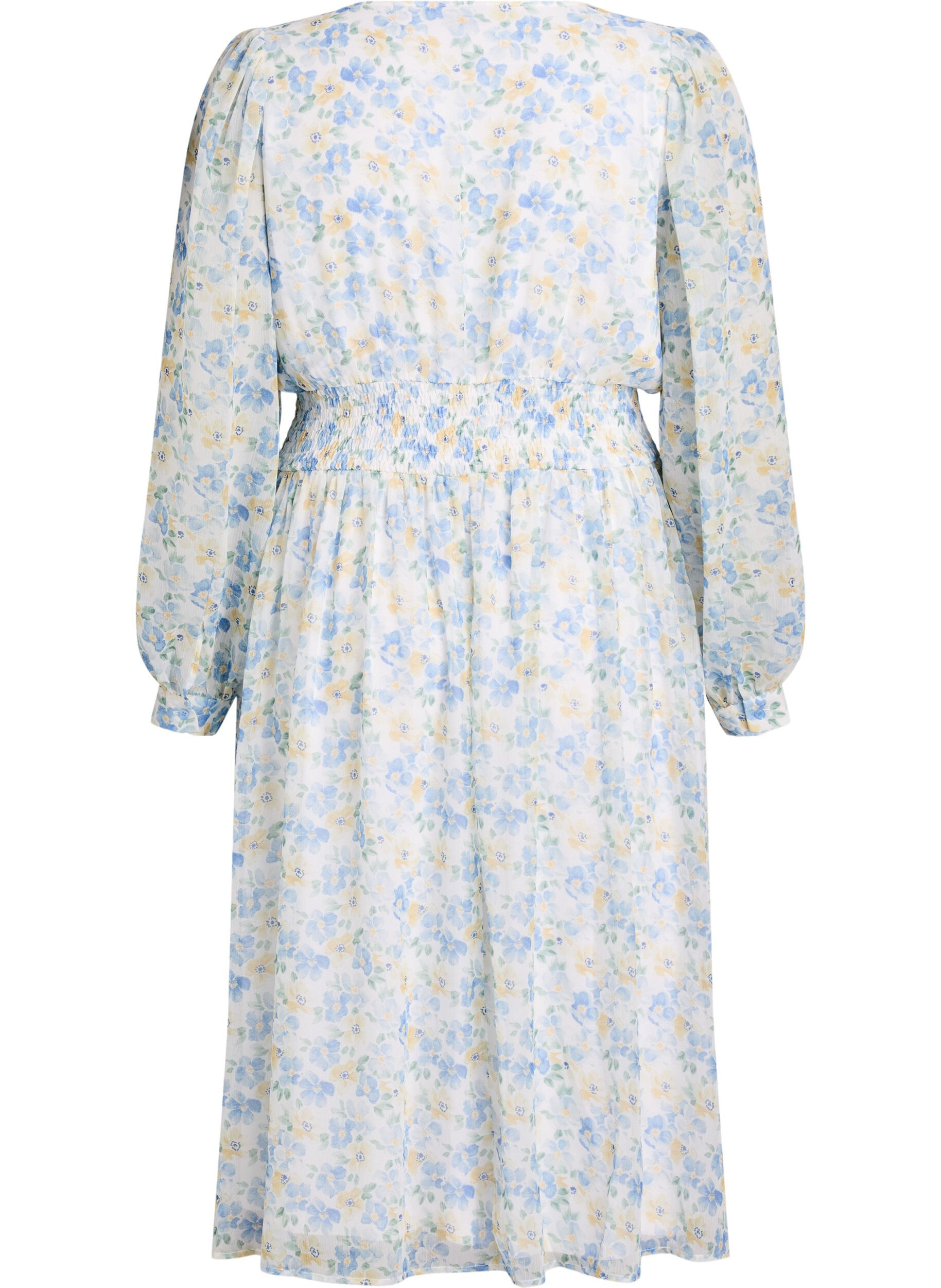 Zizzifashion Floral midi dress with wrap-look and smock, Light Blue, Packshot image number 1