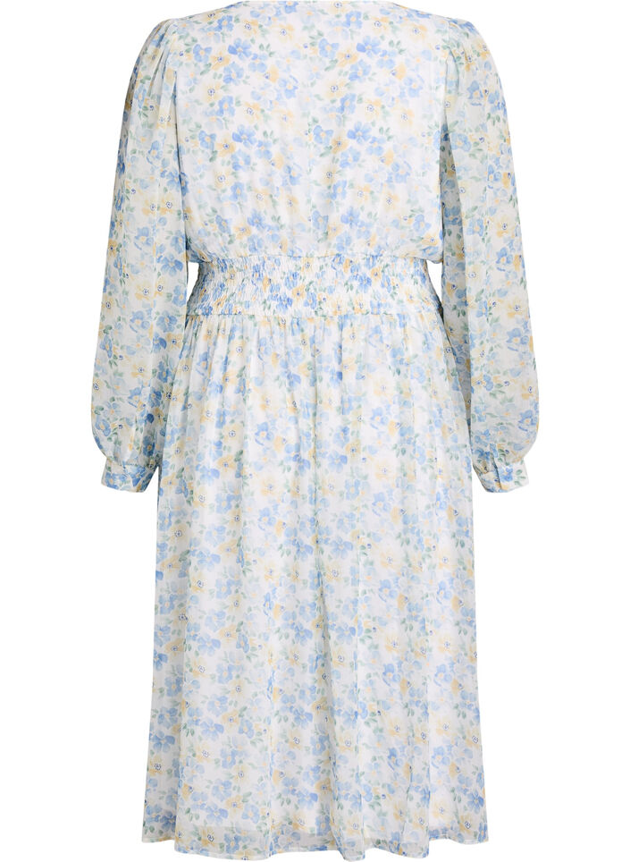 Floral midi dress with wrap-look and smock, Light Blue, Packshot image number 1