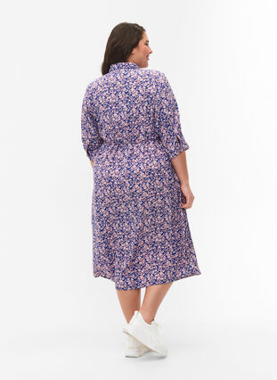 FLASH - Shirt dress with print, Strong Blue Flower, Model image number 1