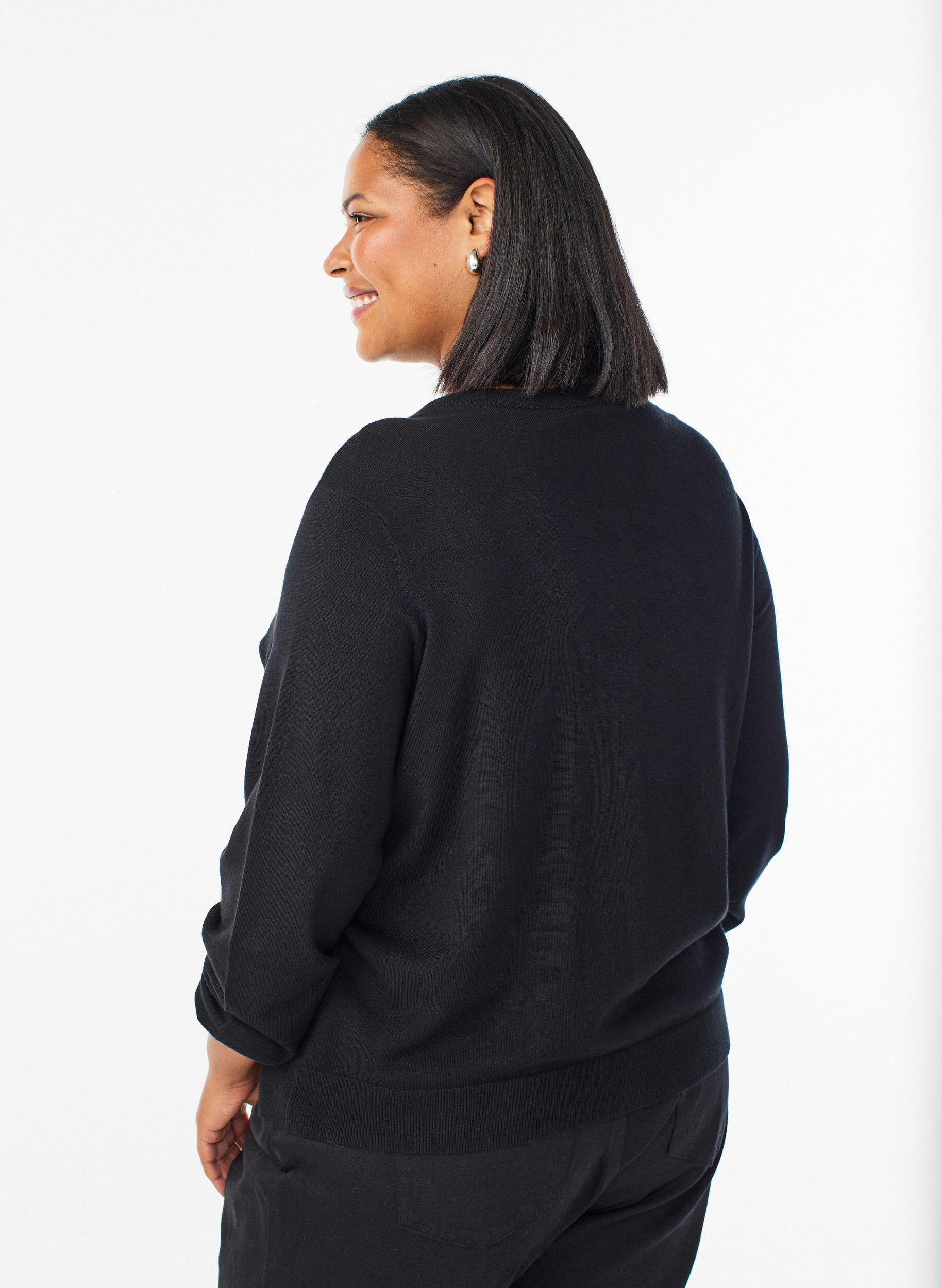 ZizzifashionCardigan with pearl-embroidered bows and press studs, Black, Model image number 2