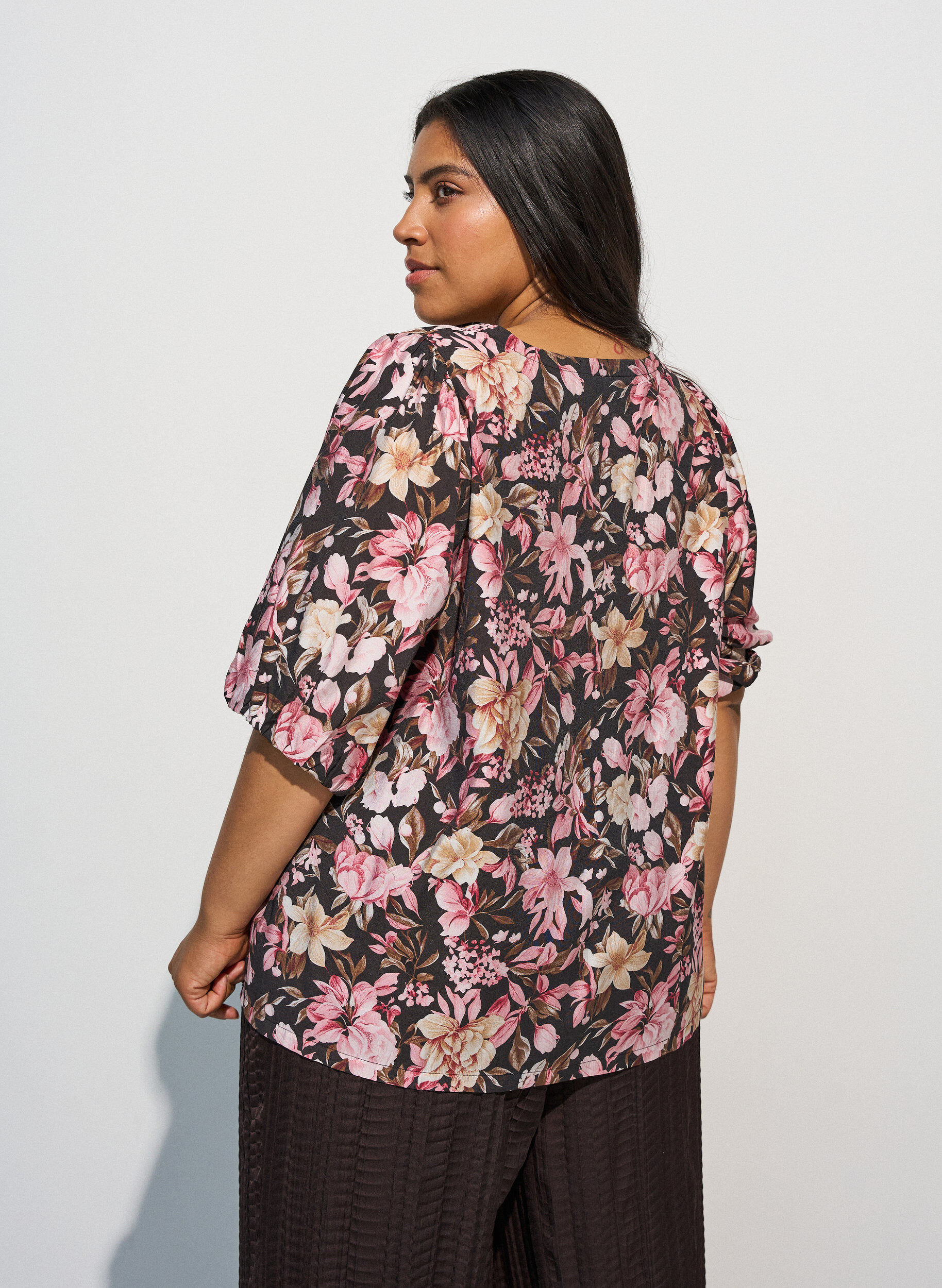 ZizzifashionViscose blouse with V-neck, Rose, Model image number 2