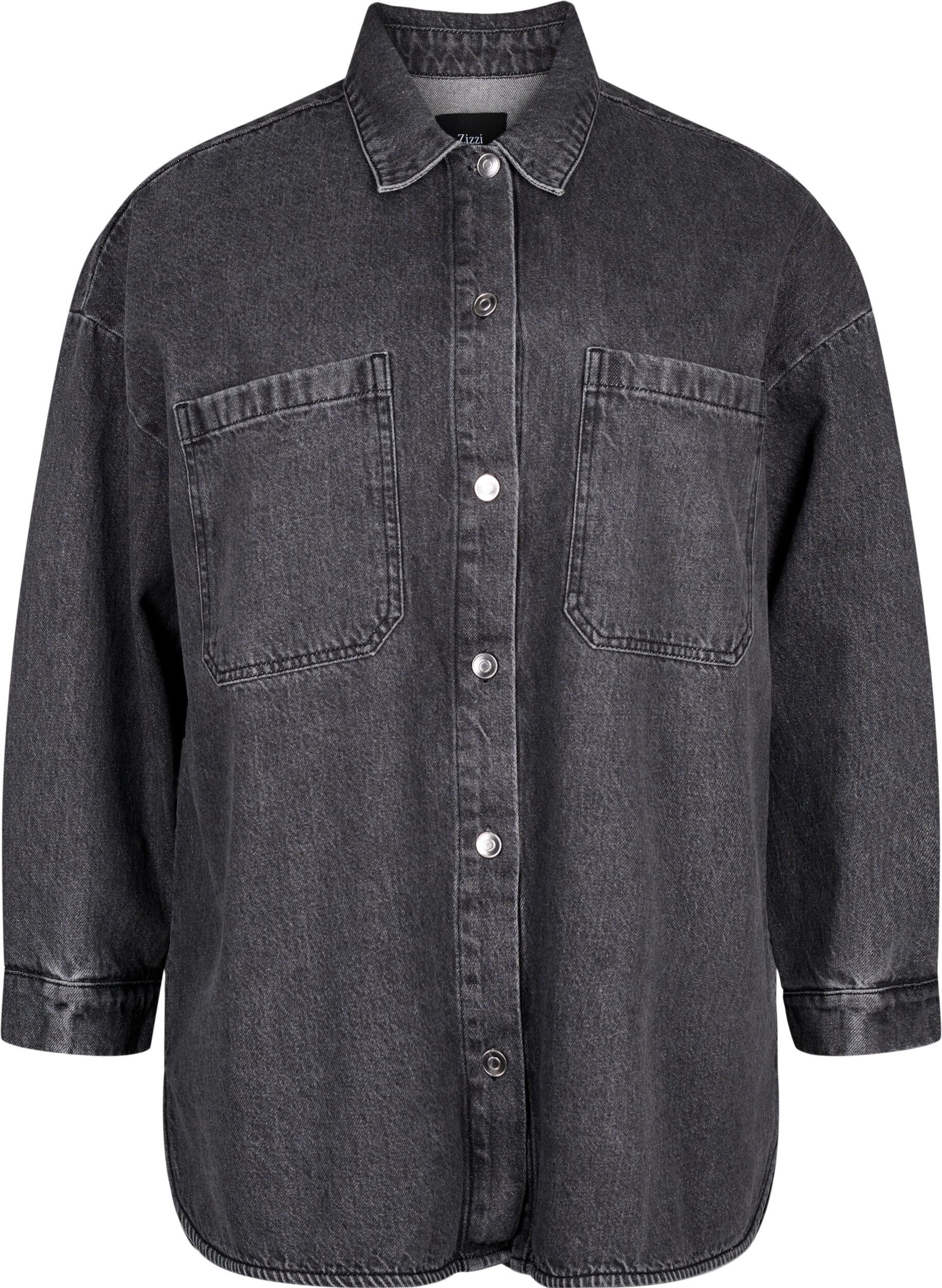 Zizzifashion Loose-fitting denim jacket with buttons, Grey Denim, Packshot image number 0