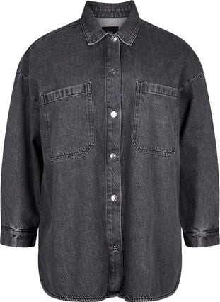 Loose-fitting denim jacket with buttons, Grey Denim, Packshot image number 0