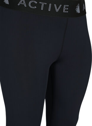 Cropped sport tights with text print, Black, Packshot image number 2