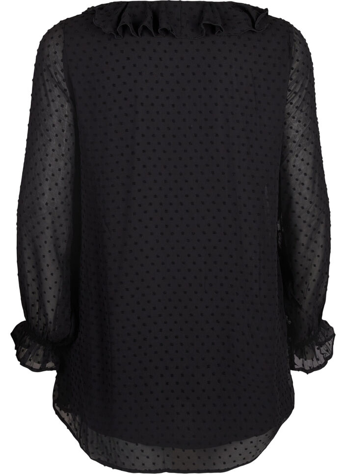 Tunic with ruffles and dotted texture, Black, Packshot image number 1