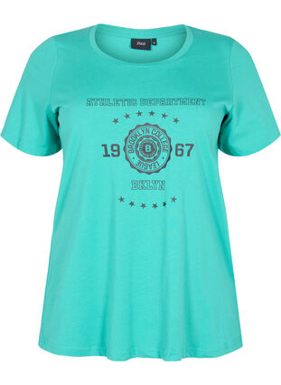 Short-sleeved cotton t-shirt with print, Sea Green, Packshot image number 0