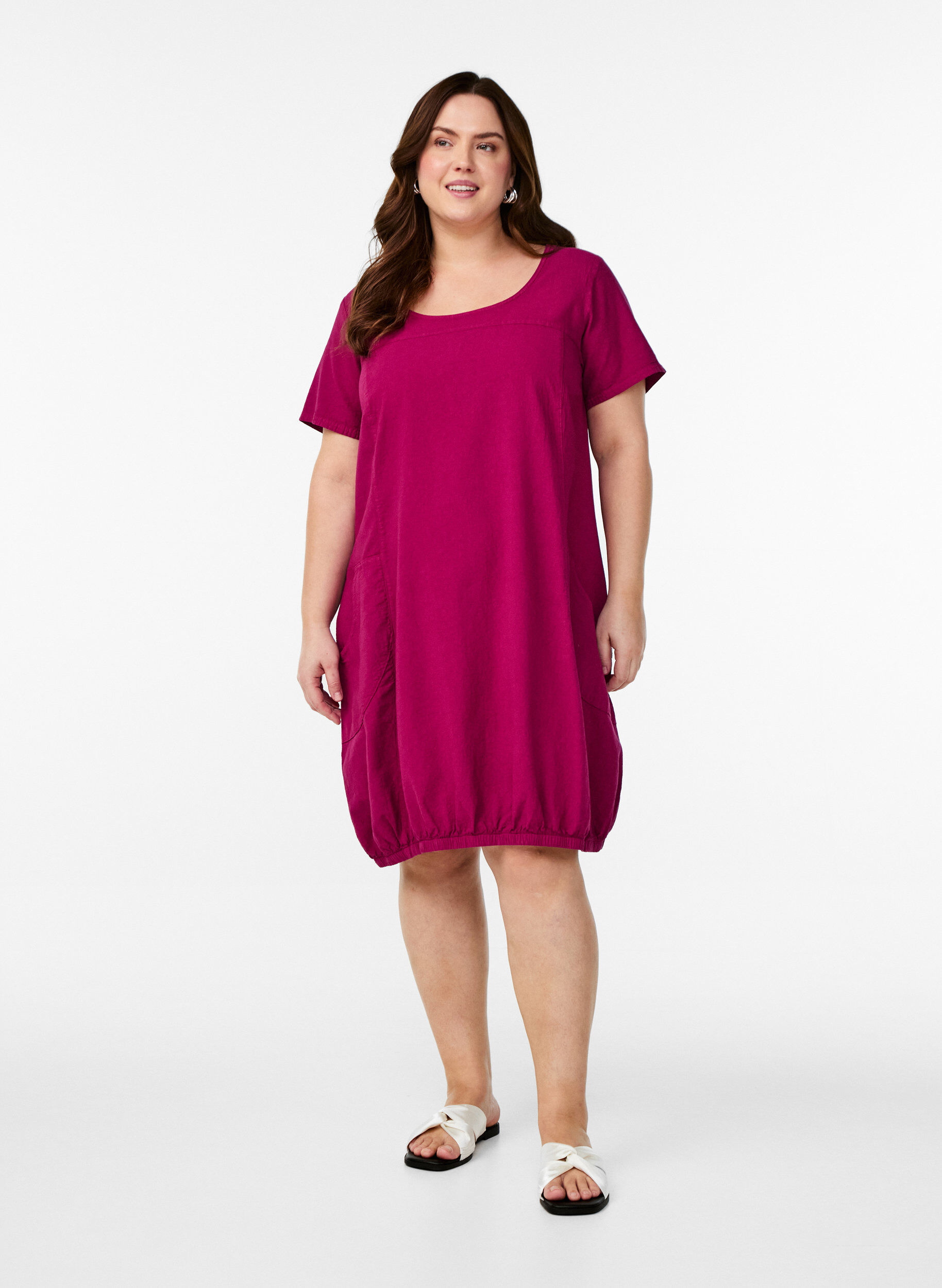 ZizzifashionShort sleeve cotton dress, Red, Model image number 1
