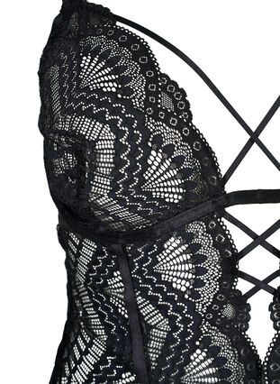 Lace bodystocking with strings, Black, Packshot image number 2