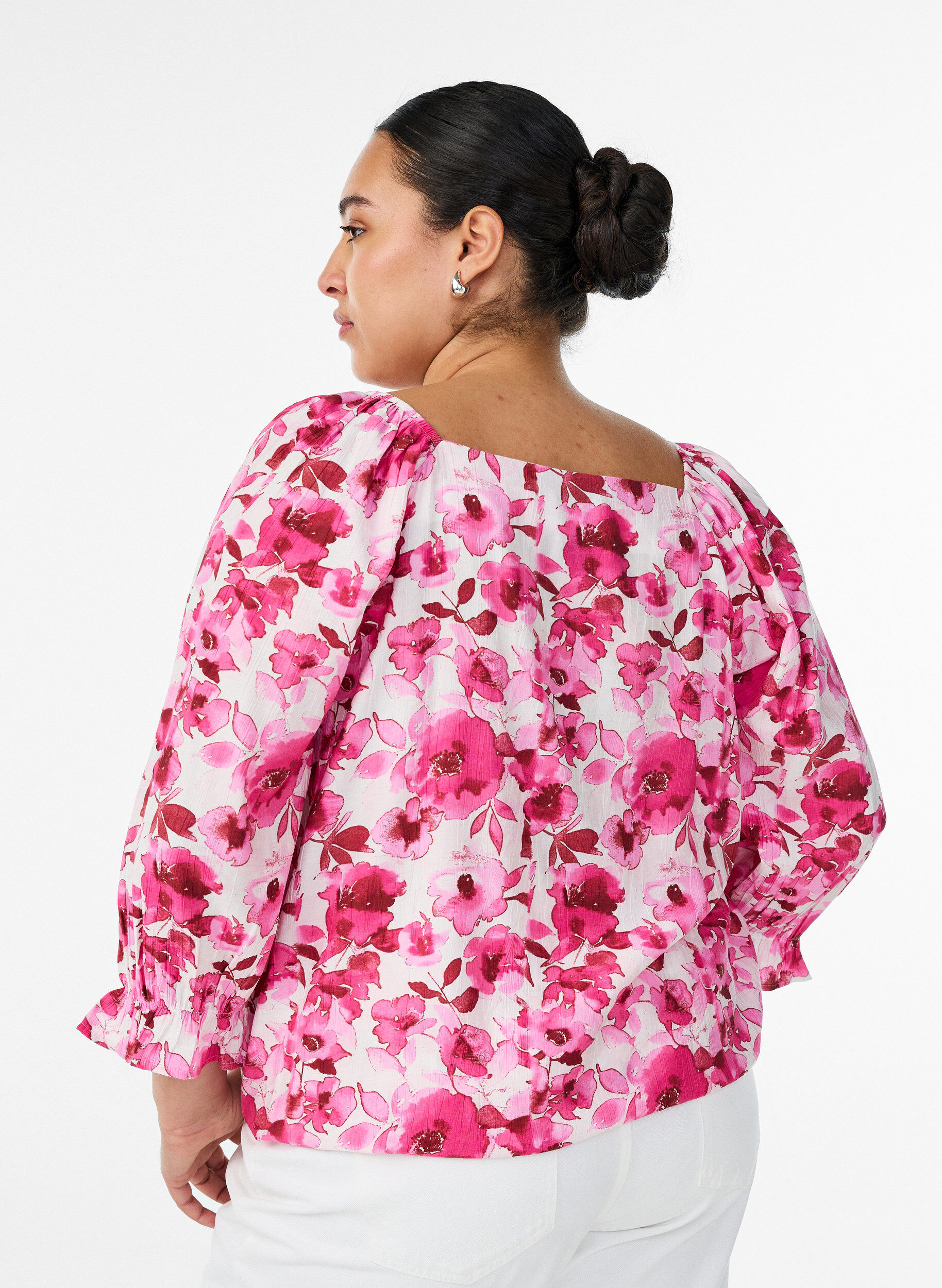 Zizzifashion Viscose blouse with a square neck and 3/4-sleeves, Pink, Model image number 2