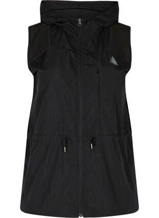 Hooded sports vest with adjustable waist, Black, Packshot image number 0