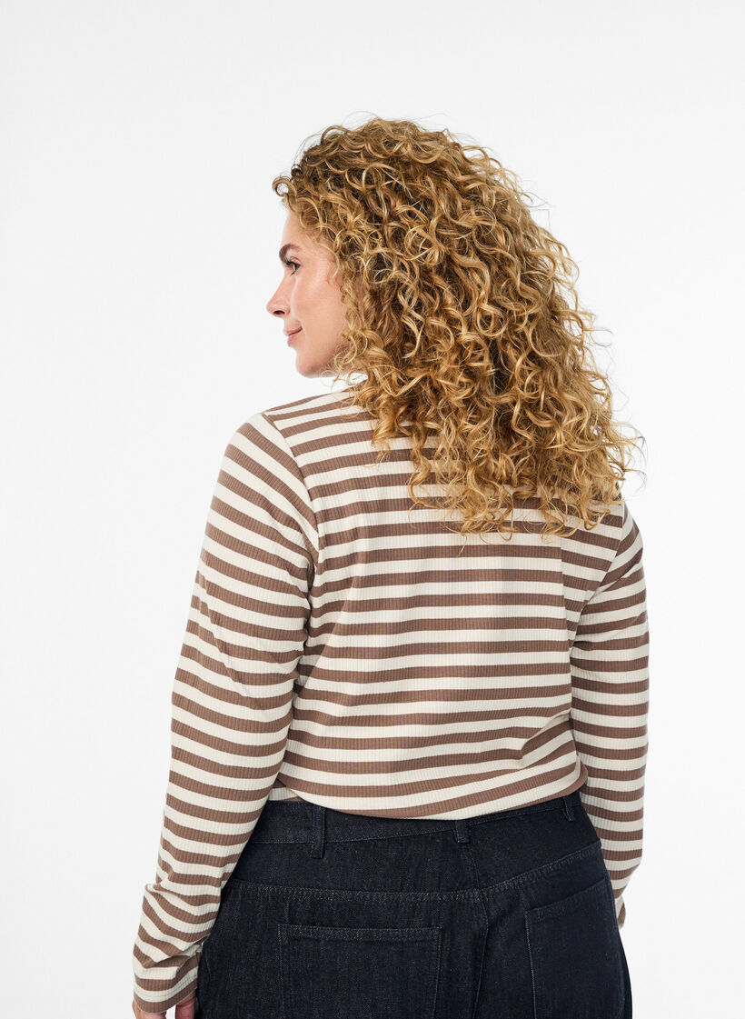 Striped jersey blouse with a ribbed texture, Vanilla, Model image number 2