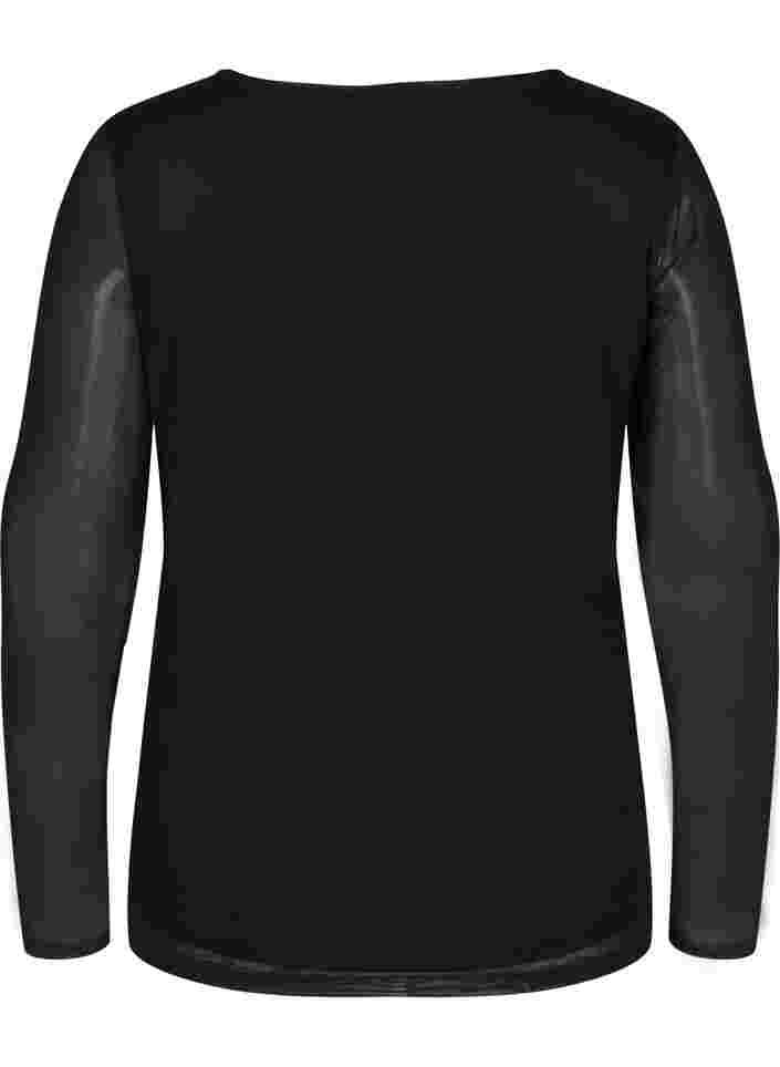 Close-fitting mesh top with v-neck, Black, Packshot image number 1