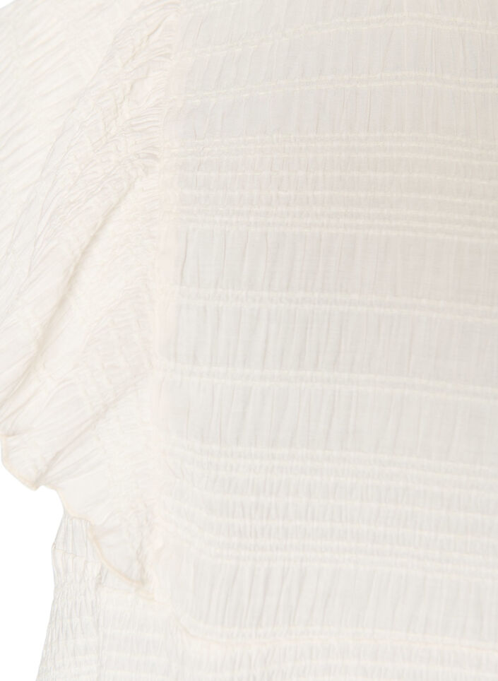 Blouse with smocked texture and ruffle sleeves, Vanilla, Packshot image number 2