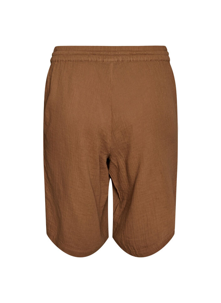 Loose cotton muslin shorts with a high waist, Brown, Packshot image number 1