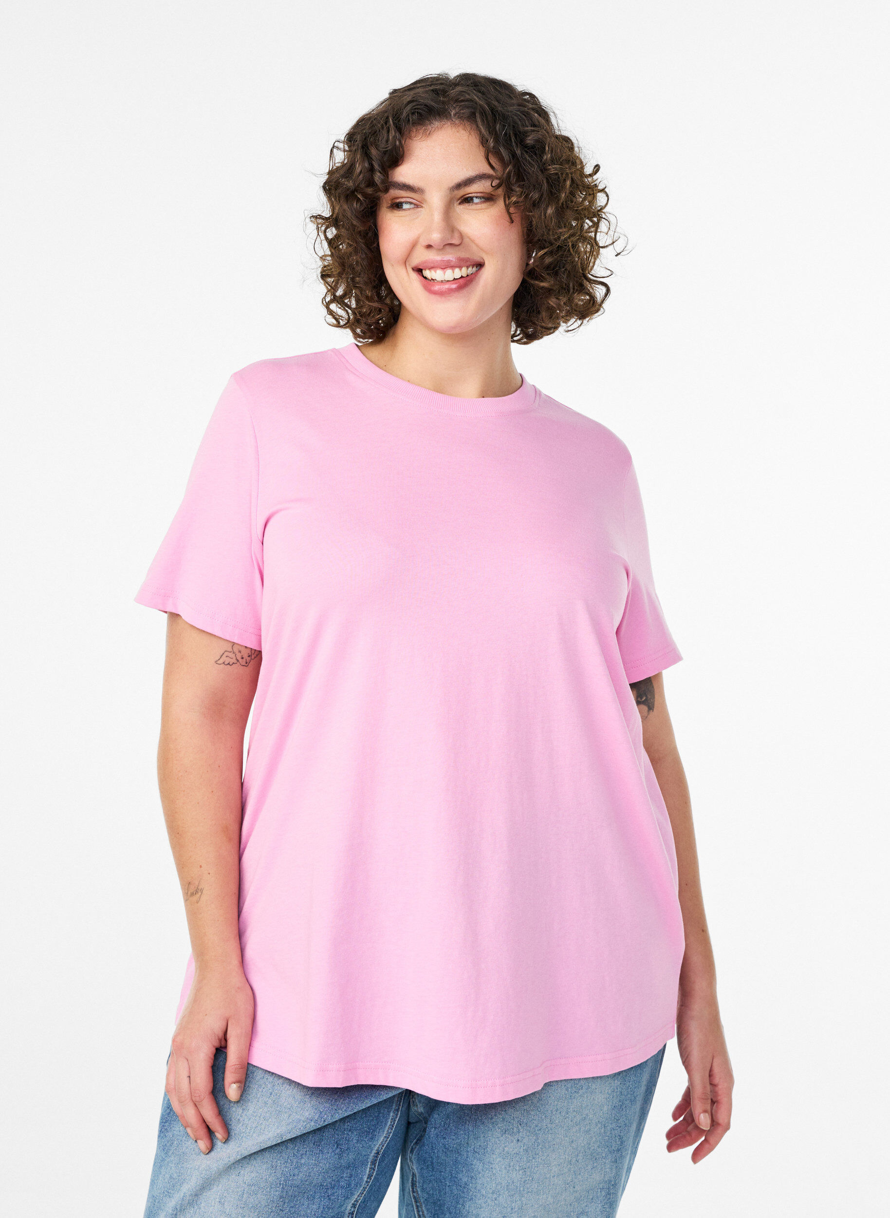 Zizzifashion Basic cotton T-shirt with round neck, Pink, Model image number 0