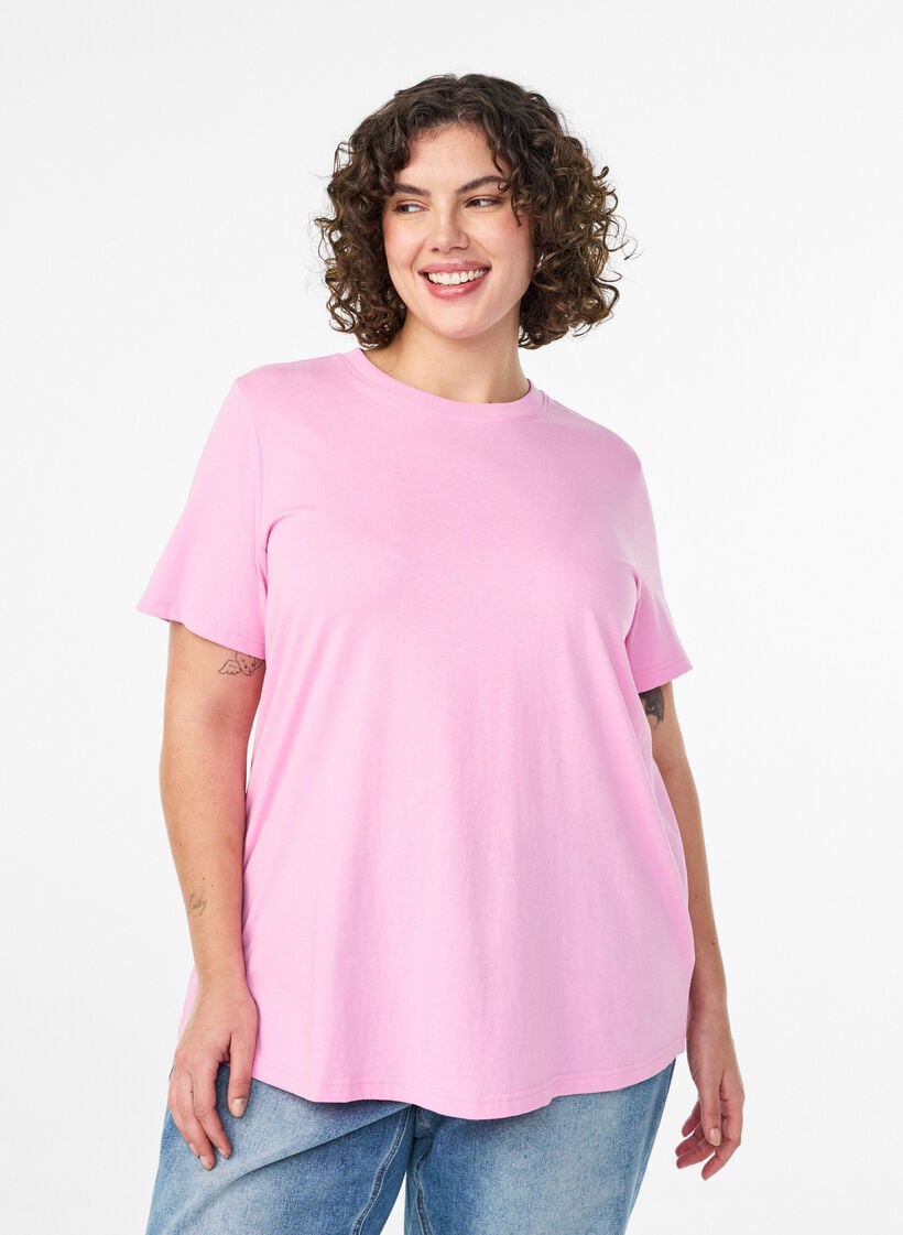 Basic cotton T-shirt with round neck, Pink, Model image number 0
