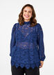 Lace blouse with bow detail, Estate Blue, Model image number 0