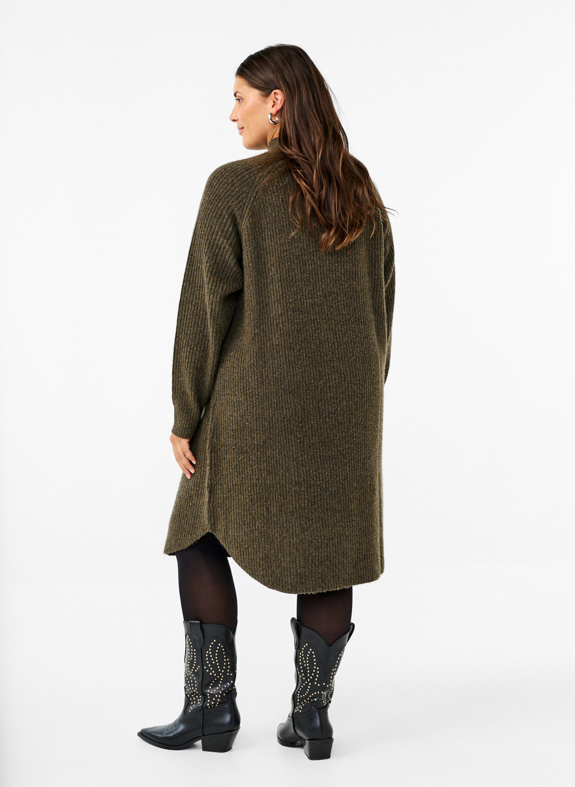 Zizzifashion Long-sleeved knitted dress with a high neck, Sea Turtle Mel., Model image number 1